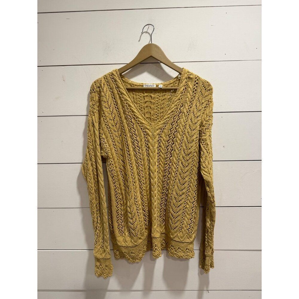 Tahari Cotton Cable Knit Crochet Versatile Sweater Sz Small